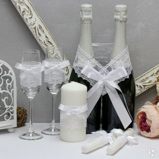 Недорогой набор свадебных аксессуаров "Бантик-new"(белый) Свадебные штучки
