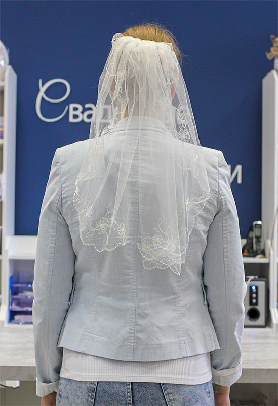 Фата для девичника 1 слой (айвори с вышивкой) Свадебные штучки