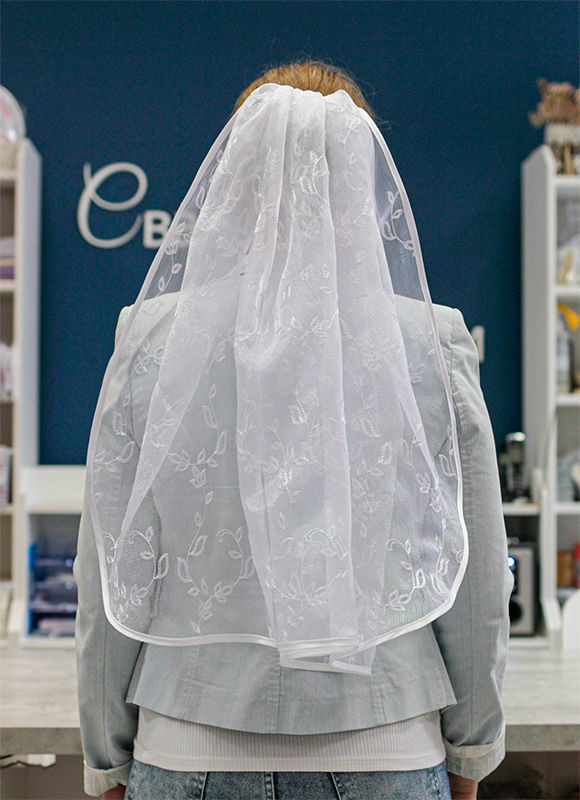 Фата для девичника 1 слой (белая с растительным орнаментом) Свадебные штучк