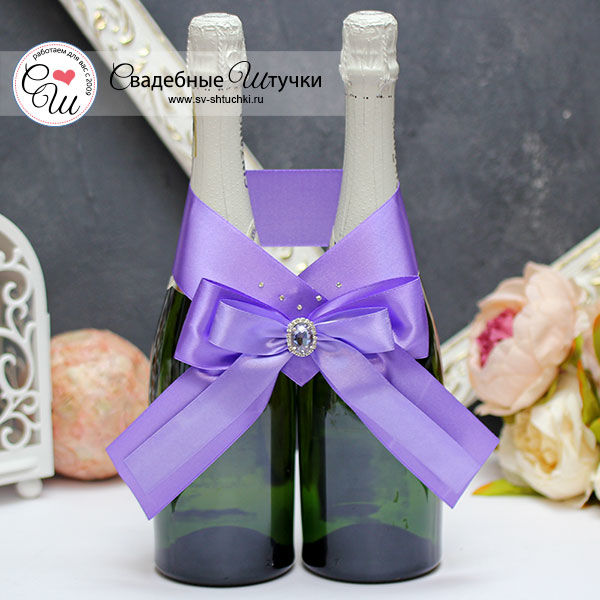 Свадебное украшение для шампанского "Ренессанс"(сиреневый) Свадебные штучки