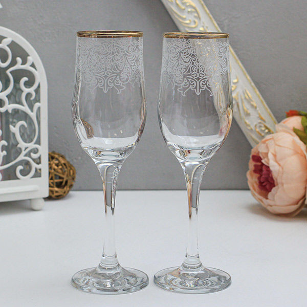 Свадебные бокалы для шампанского с узором-гравировкой (2 шт) Свадебные штуч
