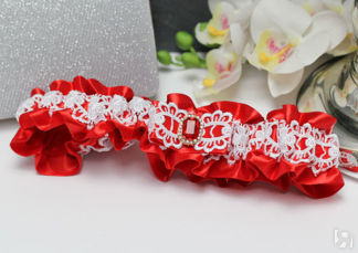 Подвязка для невесты "Рубин" (красный) Свадебные штучки
