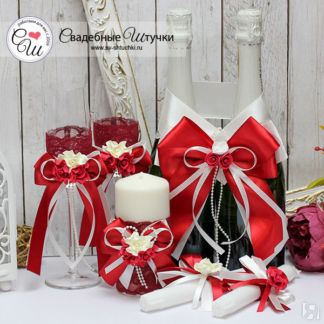 Комплект аксессуаров на свадьбу "Romantic"(бордовый) Свадебные штучки