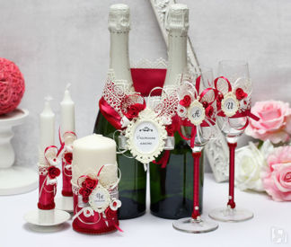 Комплект свадебных аксессуаров "Летний вечер"(бордовый) Свадебные штучки