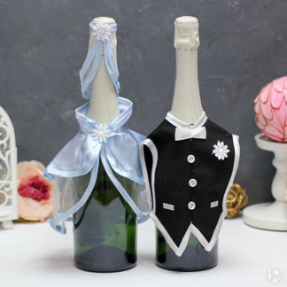 Наряды на шампанское "Пара" (черный/голубой) Свадебные штучки