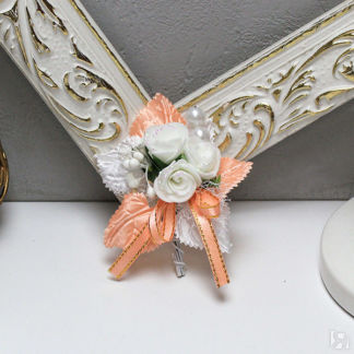 Бутоньерка для жениха "Макс-2", без крепления(персиково-белый) Свадебные шт