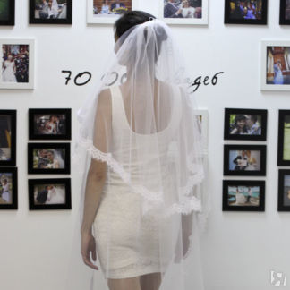 Фата для невесты (длинная, с кружевом), белый Свадебные штучки