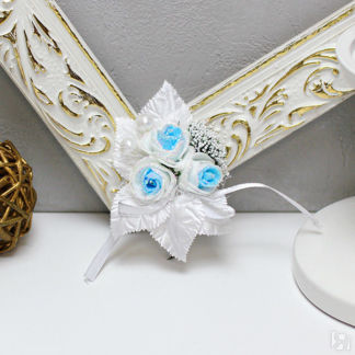 Бутоньерка для жениха "Макс-2", без крепления(бело-голубой) Свадебные штучк