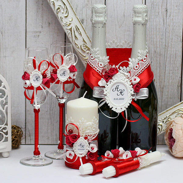 Комплект свадебных аксессуаров "Летний вечер"(красный) Свадебные штучки