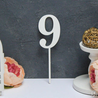 Деревянная цифра на палочке "9" (белый) Свадебные штучки