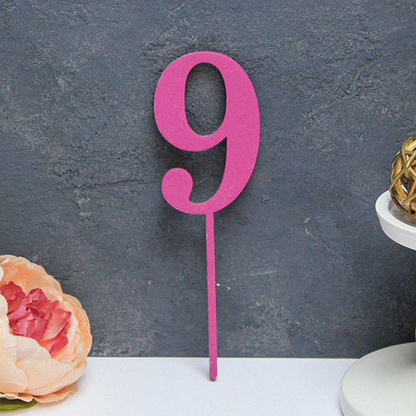Деревянная цифра на палочке "9" (ягодный) Свадебные штучки
