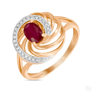 Золотое кольцо c бриллиантами и рубином артикул 1606238