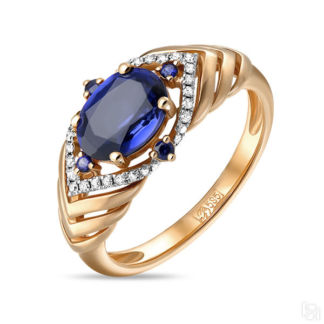 Золотое кольцо c бриллиантами и выращенным сапфиром артикул 1613053