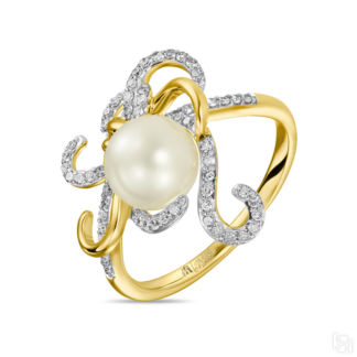 Золотое кольцо c бриллиантами и жемчугом артикул 1568133