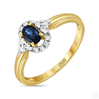 Золотое кольцо c бриллиантами и сапфиром артикул 1592597