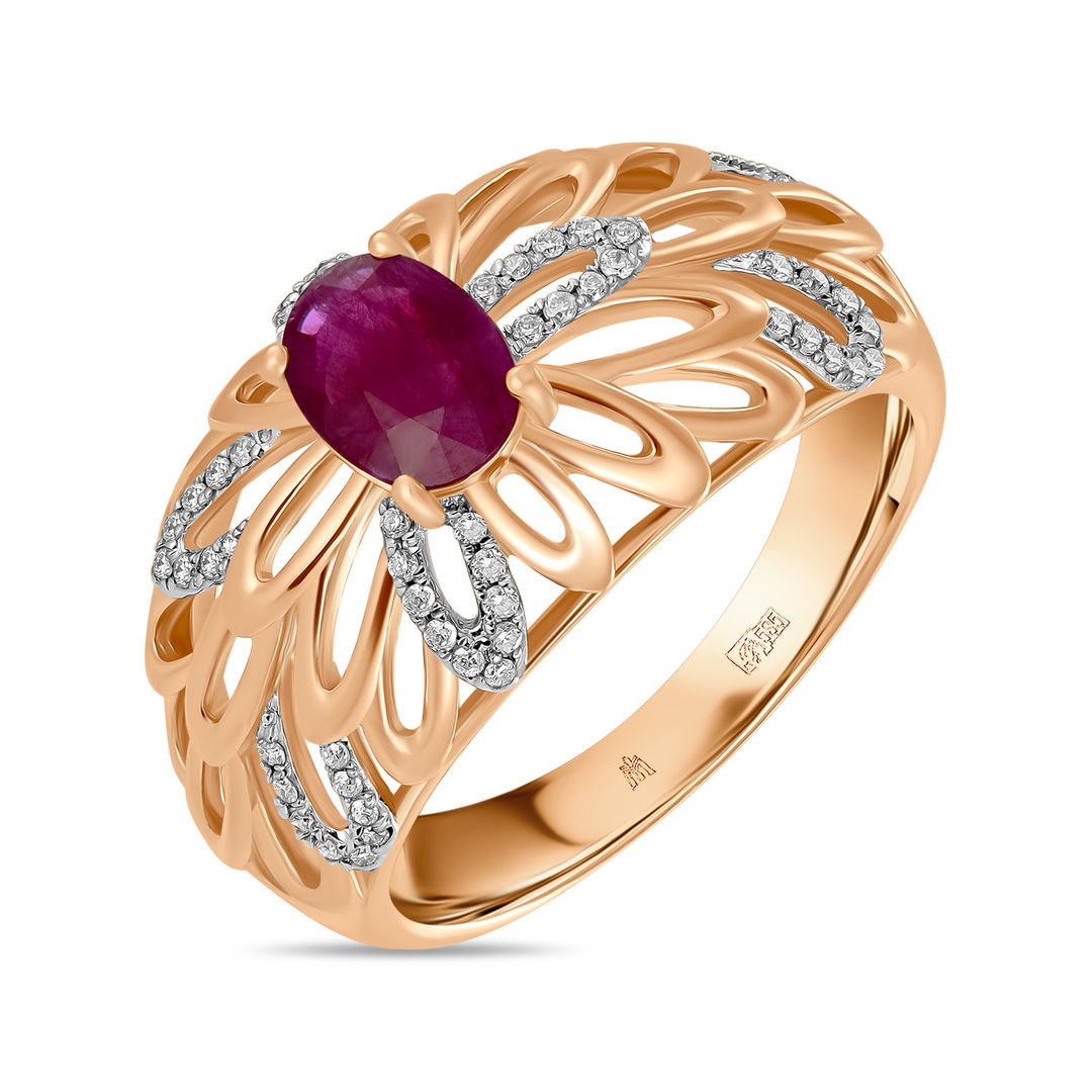 Золотое кольцо c рубином и бриллиантами артикул 1577054