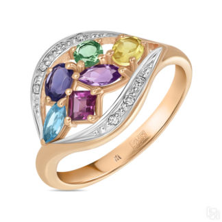 Золотое кольцо c аметистом топазом цитрином бриллиантами иолитом 1574448