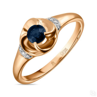 Золотое кольцо c бриллиантами и сапфиром артикул 1568825