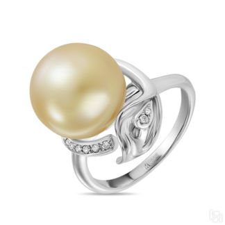 Золотое кольцо c бриллиантами и жемчугом артикул 1605872