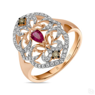 Золотое кольцо c бриллиантами и рубином артикул 1567308