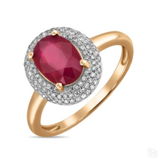 Золотое кольцо c бриллиантами и облагороженным рубином артикул 3211377