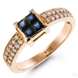 Золотое кольцо c бриллиантами и сапфирами артикул 3320261