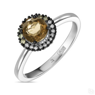 Золотое кольцо c бриллиантами и кварцем артикул 1610792