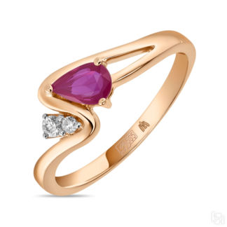 Золотое кольцо c бриллиантами и рубином артикул 1572450