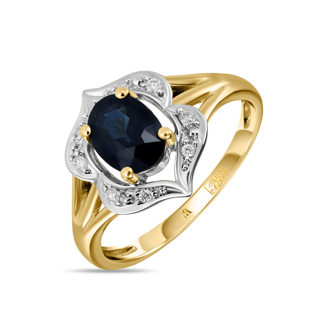 Золотое кольцо c бриллиантами и сапфиром артикул 1568205