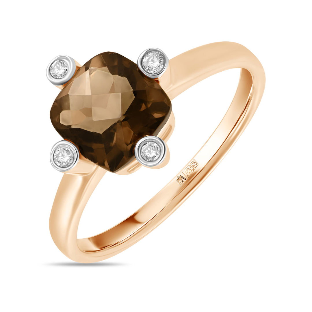 Золотое кольцо c бриллиантами и кварцем артикул 1572523