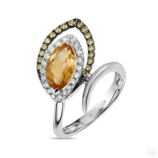 Золотое кольцо c цитрином и бриллиантами артикул 1566882