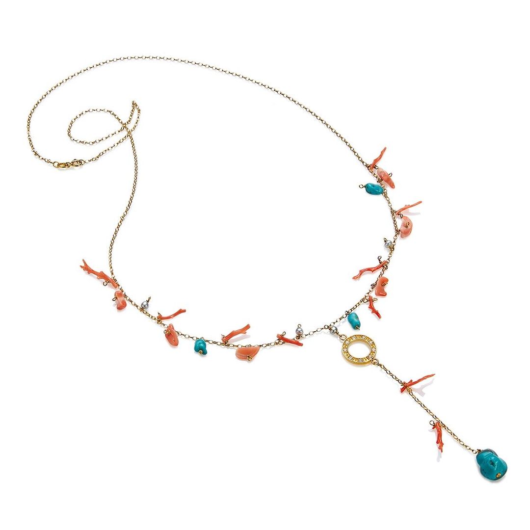Ожерелье Мегаполис с кораллом, жемчугом и бирюзой