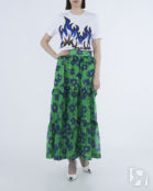 Шелковая юбка P.A.R.O.S.H. SPRITZD621041 зеленый+принт xs