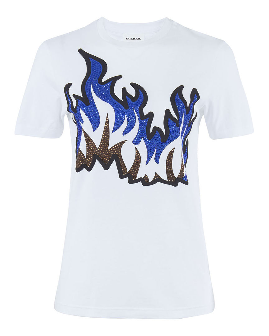 Хлопковая футболка P.A.R.O.S.H. CANDYD110041 белый+синий+коричневый xs