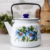 Чайник с кнопкой 'Цветы синие', 3,5 л, цвет белый Сибирские товары