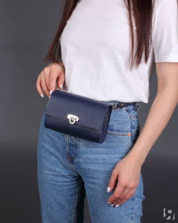 Женская кожаная поясная сумка синяя A008 sapphire mini grain