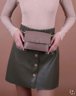 Женская поясная сумка из натуральной кожи серо-бежевая A004 taupe
