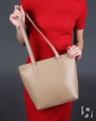 Женская сумка шоппер из натуральной кожи бежевая A019 beige