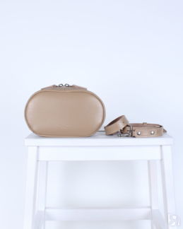 Женская кожаная поясная сумка бежевая A030 beige mini