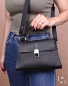 Женская сумка трапеция из натуральной кожи черная A023 black mini grain