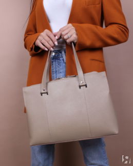 Женская сумка тоут из натуральной кожи бежевая A031 beige grain