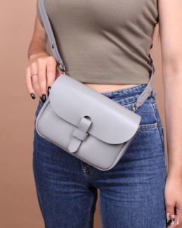 Женская поясная сумка из натуральной кожи серая A016 grey mini