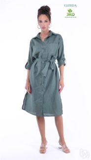 Платье-рубашка 5366-12 льняная 52 Зеленый