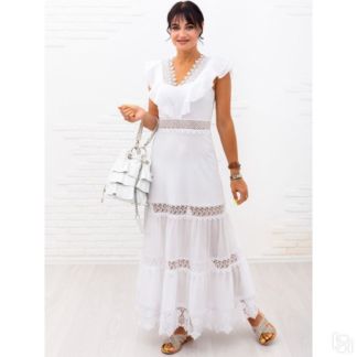 Платье макси белое кружевное 44